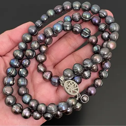 Vintage Natural Freshwater Peacock Pearl 28” Long Necklace 80g. Blue