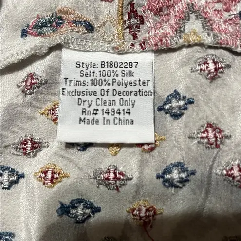 Johnny Was Biya Deliza Embroidered silk Boho Tunic Blouse Large