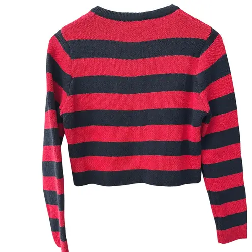ZARA  Stripes Cropped‎ Sweater Cardigan Red & Navy Size Medium