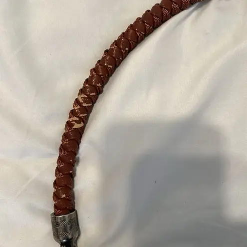 The Sak Brown & Green Shoulder Bag beaded details & scarf wrapped handle EUC