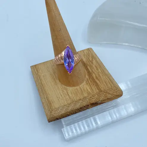 Amethyst Rose Gold Ion Plated Brass Ring with Marquise AAA Grade CZ Light