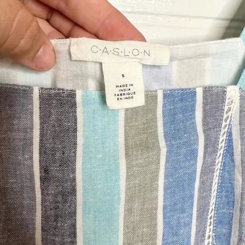 Caslon Women's Sleeveless Striped Maxi Dress Blue Size S Linen Blend