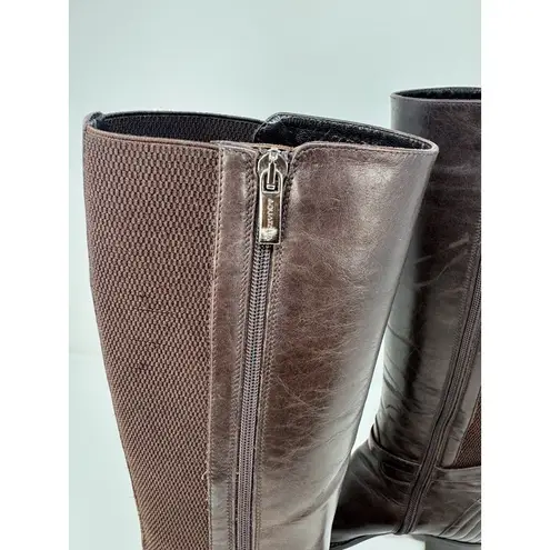 Aquatalia Womens Boots Brown Leather Knee High Tall Zip Up Riding Italian US 6.5