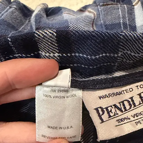 Pendleton - 100% Virgin Wool Shades of Blue Plaid Full Pleated Midi Skirt Size 10