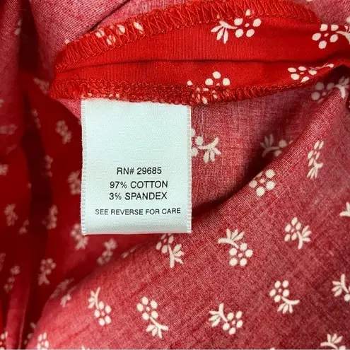 Pendleton Red Blouse Dainty Floral Short Sleeve Retro Mod Y2K Ruffle Medium