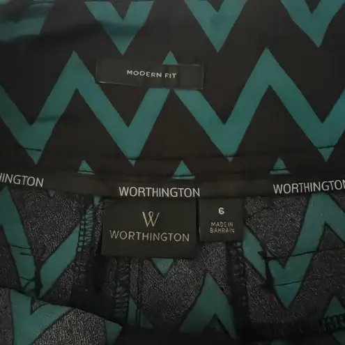 Worthington  Pants Womens 6 Blue Black Chevron Satin Modern Fit 70s Mod Retro