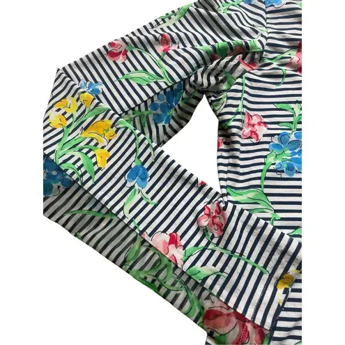 IBKul athletic top zip front stripe with floral print Sz Medium Blue