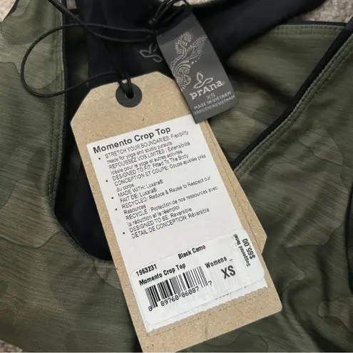 prAna Black Camo Crop Top Bra Womens XS Athletic Activewear Workout Gym Sporty