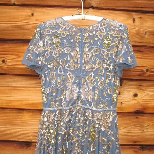 Mac Duggal 5717 Womens Blue Embellished Butterfly Sleeve High Neck Gown