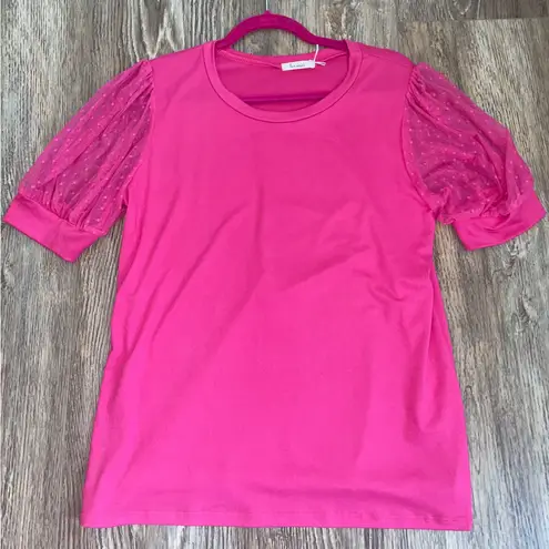 Hot Pink Top with Sheer Bubble Sleeves🎀 Size L