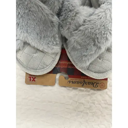 Dearfoams Women's XL 11-12 Grey Quilted Crossband Fuzzy Slippers Memory Foam