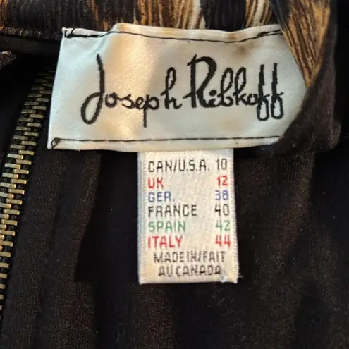 Joseph Ribkoff Black Leopard SS Hoodie Knit Top Jacket Sz 10 Sheer Sleeve Dressy