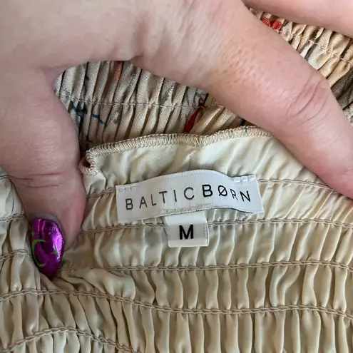 Baltic Born Women M Beige Floral Print Capri Smocked Maxi Dress Balloon Sleeve