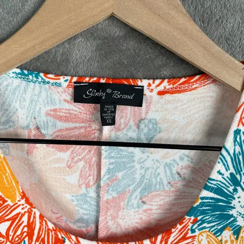 Slinky Brand Floral Shift Dress Womens XS Orange Blue White Boho Beach Lagenlook