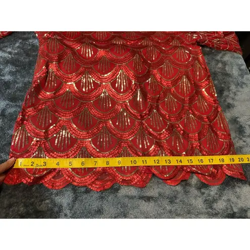 Vintage Gianni Bini Red Gold Sequin Cocktail Dress Size L Size L
