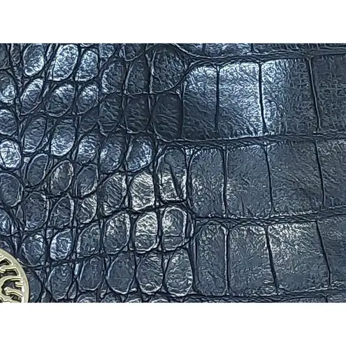 Anne Klein Black  Faux Croc Shoulder Bag Purse with Gold Tone Hardware Logo Charm