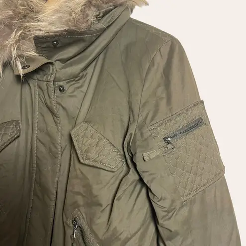 Generation Love Georgina Asiatic Raccoon Bomber Jacket in Olive Green Sz S