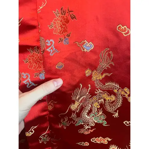 Vintage Kimono Robe 100% Silk Japanese Dragons Red Rainbow XXL PTP 24"