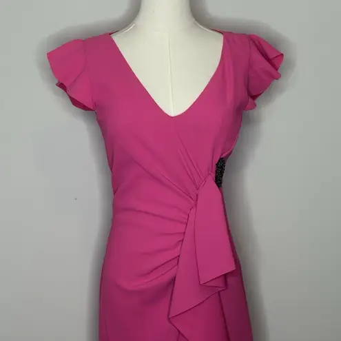Pinko GAFF ABITO Fuchsia Ruffle Midi Dress IT 38 US 2 Elegant Cocktail Pink