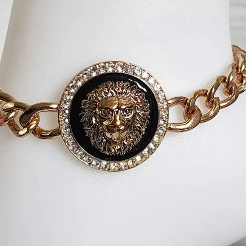 Glam Chunky Gold Cuban Chain Ankle Bracelet with Lion Face Medallion