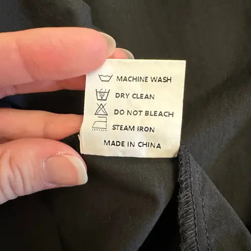 Black Cotton Collared Drop Waist Shirt Dress Women’s S Long Sleeve Ruffle Hem