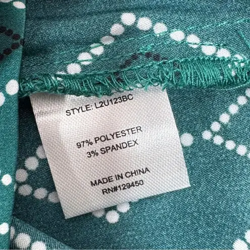 Como Black Satin Diamond Print Button Up Shirt Blouse Teal Green Small