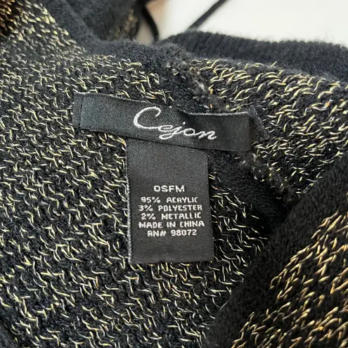 Cejon Y2K Black Poncho Cape Gold Metallic Fringe Boho Fall One Size Fits Most