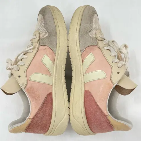 VEJA V-10 Multico Nude Colorblock Sneakers Suede Leather Pink Blue Cream Size 8