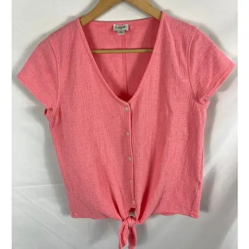 J.Crew  Texture Short Sleeve V Neck Tie Bottom Pink Top Size Small