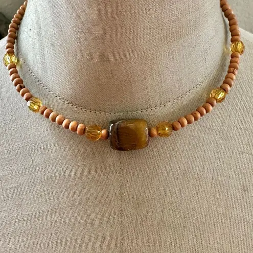 Brown bead, Tiger’s Eye & yellow Beaded choker Necklace
