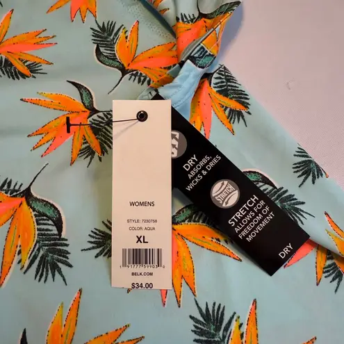 Zelos Women XL Blue Bird of Paradise Floral Print Activewear New Top Stretch Dry