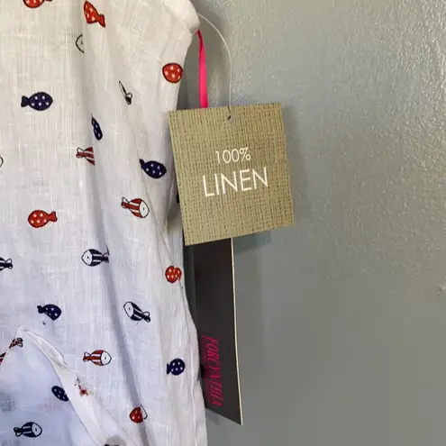 Forcynthia Beachwear Fish Linen Hooded Coverup, Large White