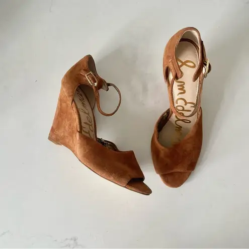 Sam Edelman  Raven Open Toe Suede Wedge Tan Brown Size 7.5