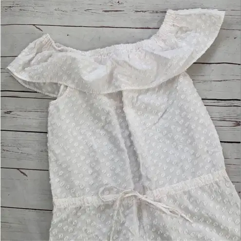 Madewell  White Off the Shoulder Swiss Dot Shorts Romper Size Small