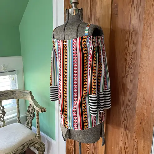 Nenette Milano Designer Boho Stripe Square Neck Bell Sleeve Top Sz 40/Small Orange