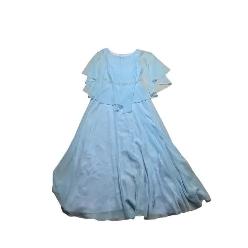 60s 70s Vintage Sky Blue Full Length Cape Gown Small Size 6
