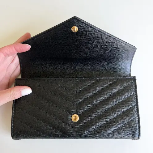 Saint Laurent  Large YSL Grain de Poudre Leather Flap Wallet