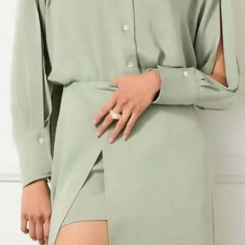 R.G. Kane Hestia Skirt Size Small Sage Green Mini/Midi High Slit Satin NEW NWOT
