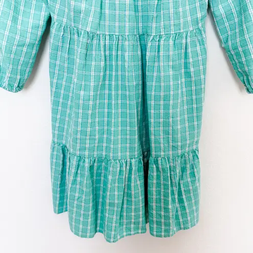 J. Crew Dress Womens Sz 10 Aqua Seersucker Plaid Ruffle Mini Cottagecore Prairie Green