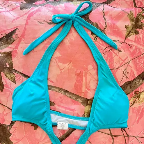 y2k 2000s bright turquoise blue halter wrap bikini top