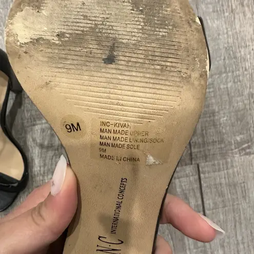 INC International Concepts Kivah Block Heels Open Toe Black Womens Sz 9M