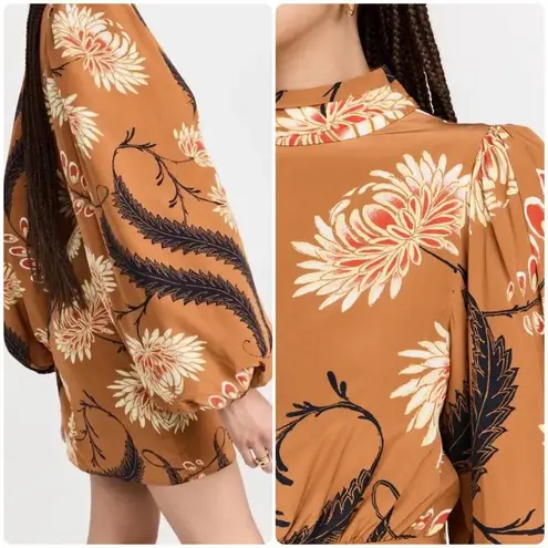 RHODE Luke Mini Dress Floral Brunette Kiku Grande Tan Size 10