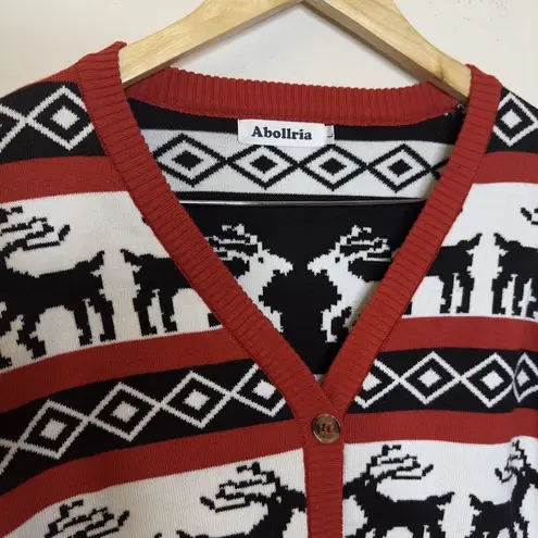 Merry Christmas Womens Cardigan Knit Sweater Holiday Long Sleeve Red Size Large