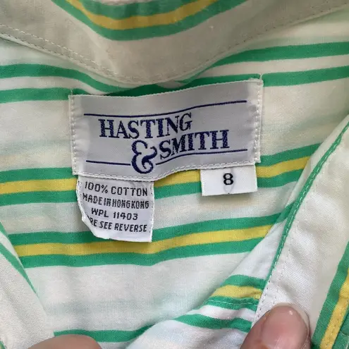 Hasting & Smith Vintage yellow green striped button down camp shirt, size 8