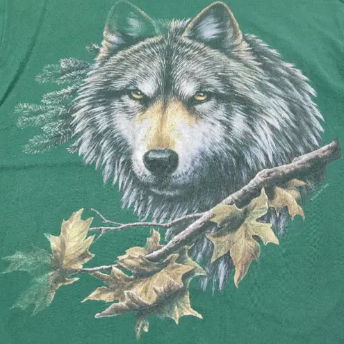 Anvil 90s Vintage Shirt Size Medium Nature Tee Wolf Graphic Print T-Shirt Green Unisex T-shirt