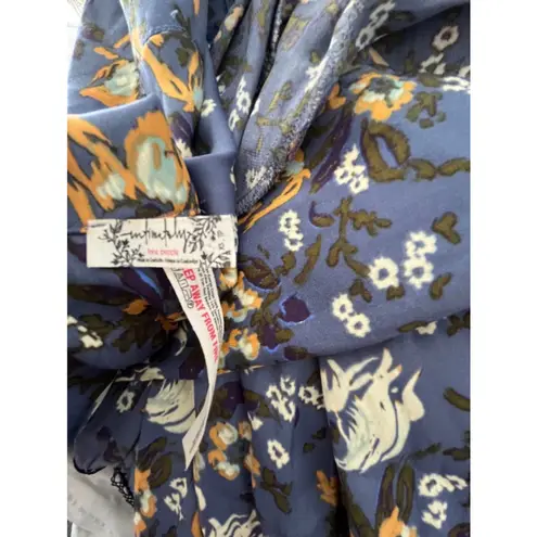 Free People Intimately by  blue white gold floral oversized shawl wrap blouse XS