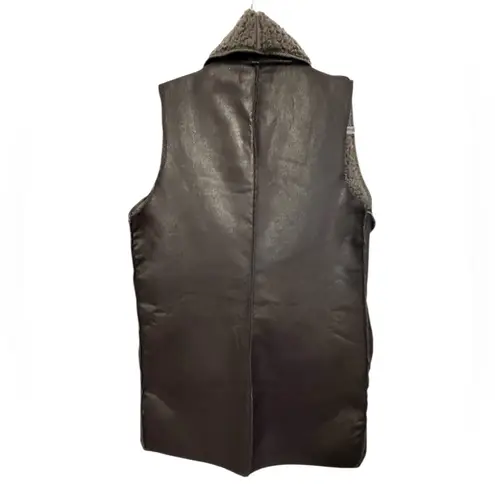 Cherish Faux Leather & Sherpa Drape Vest Black Gray Western XS MJ5306
