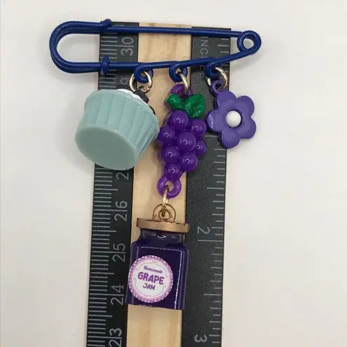 Handmade Charmed Safety Pin Blueberry Grape Floral Blue