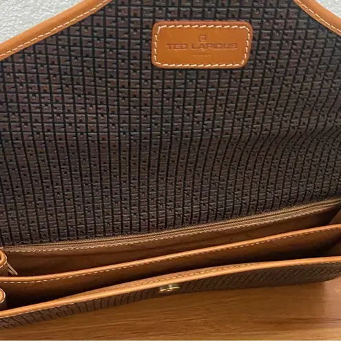 Vintage TED LAPIDUS Paris Embossed Leather Monogram Envelope Clutch Bag 8”X12” Black