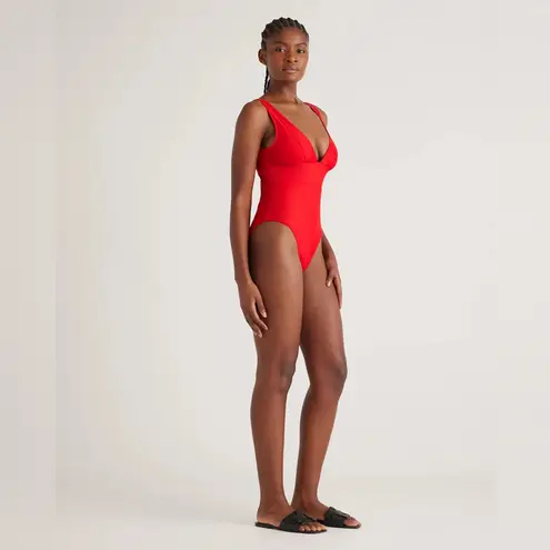 Quince NWT Cherry Red Women’s Italian Plunge One-Piece Swimsuit Sz L 🍒